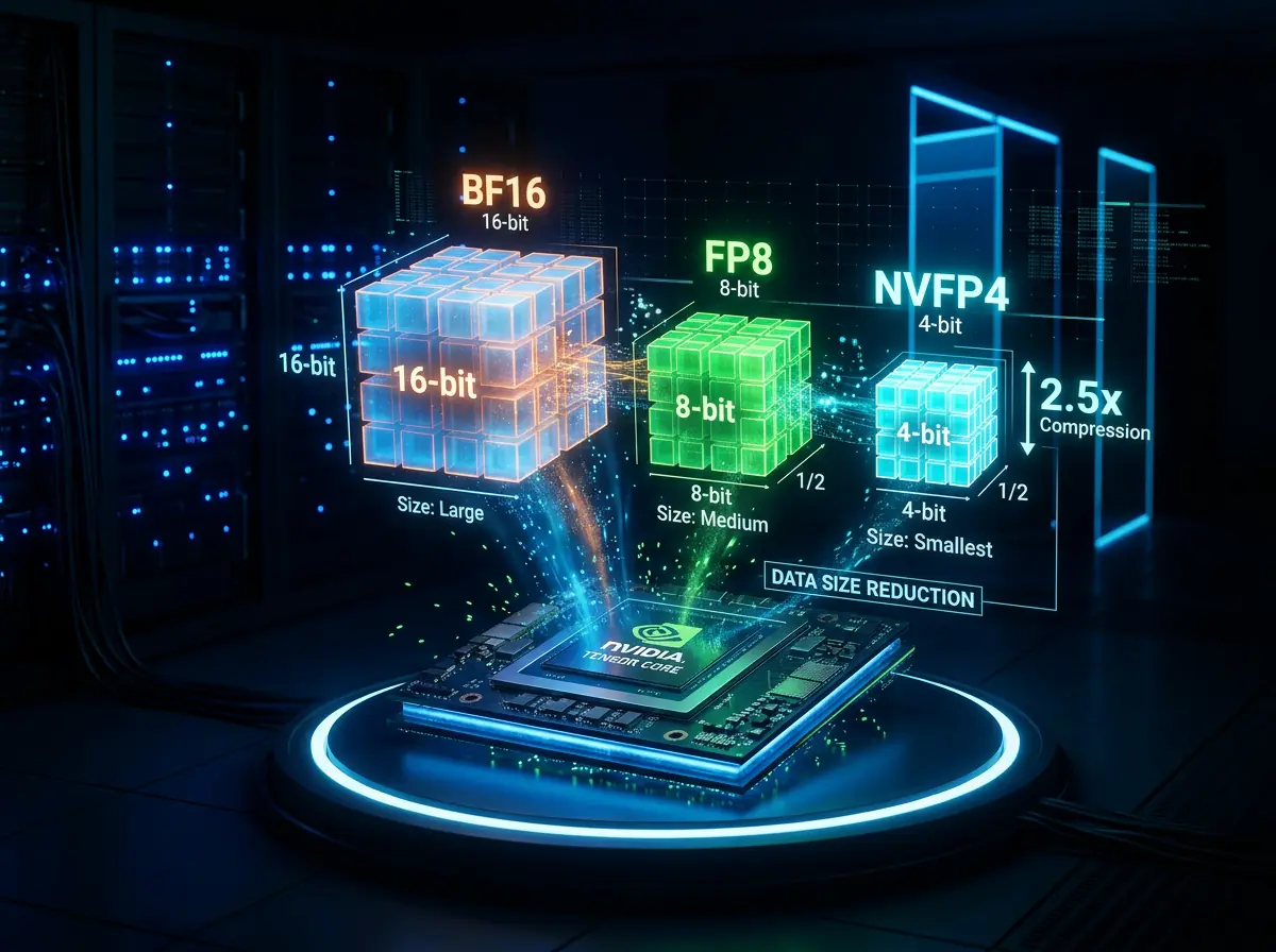 Visualisering av NVFP4-kvantisering sammenlignet med FP8 og GGUF-format for store språkmodeller