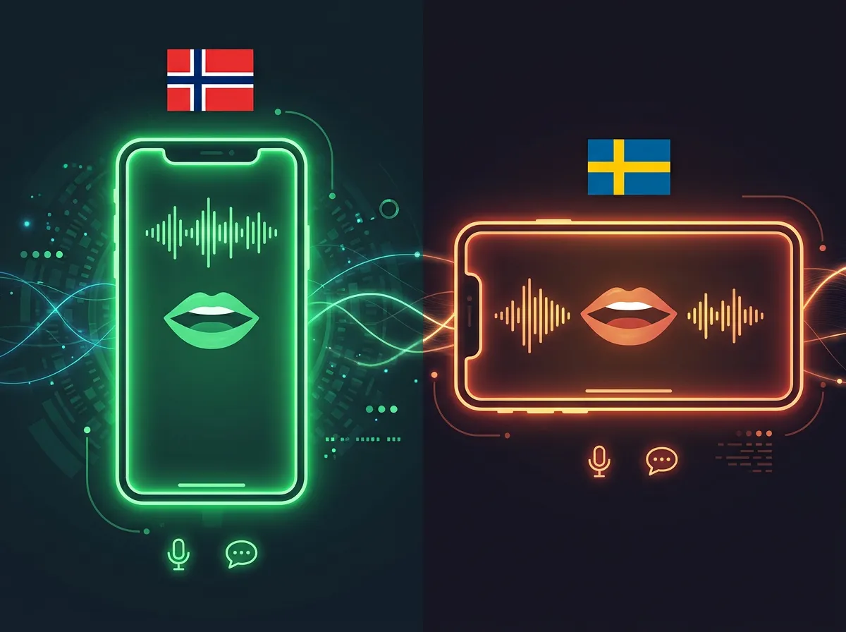 Illustrasjon av 9:16 (norsk, grønn) og 16:9 (svensk, rød) format i Seedance 2 lipsync