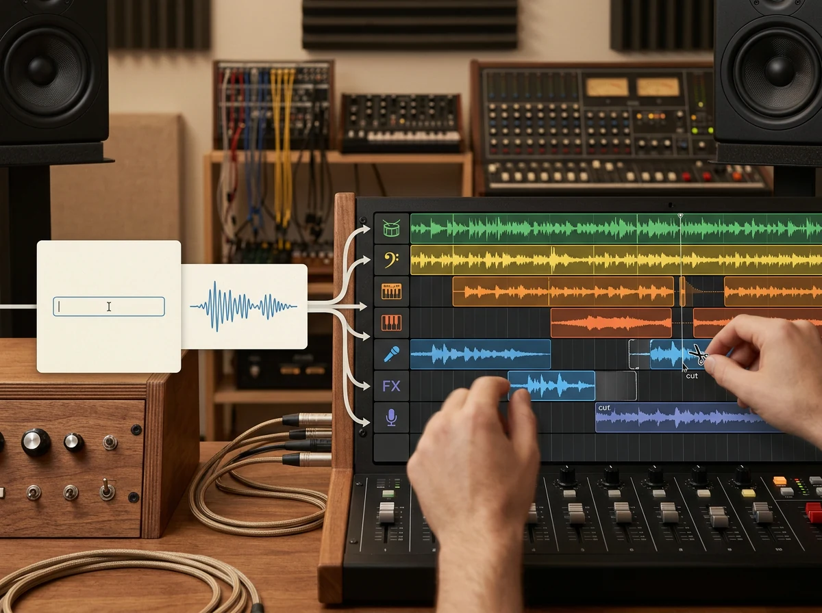 Fra enkel AI-prompt til detaljert musikkproduksjon med stems og arrangement