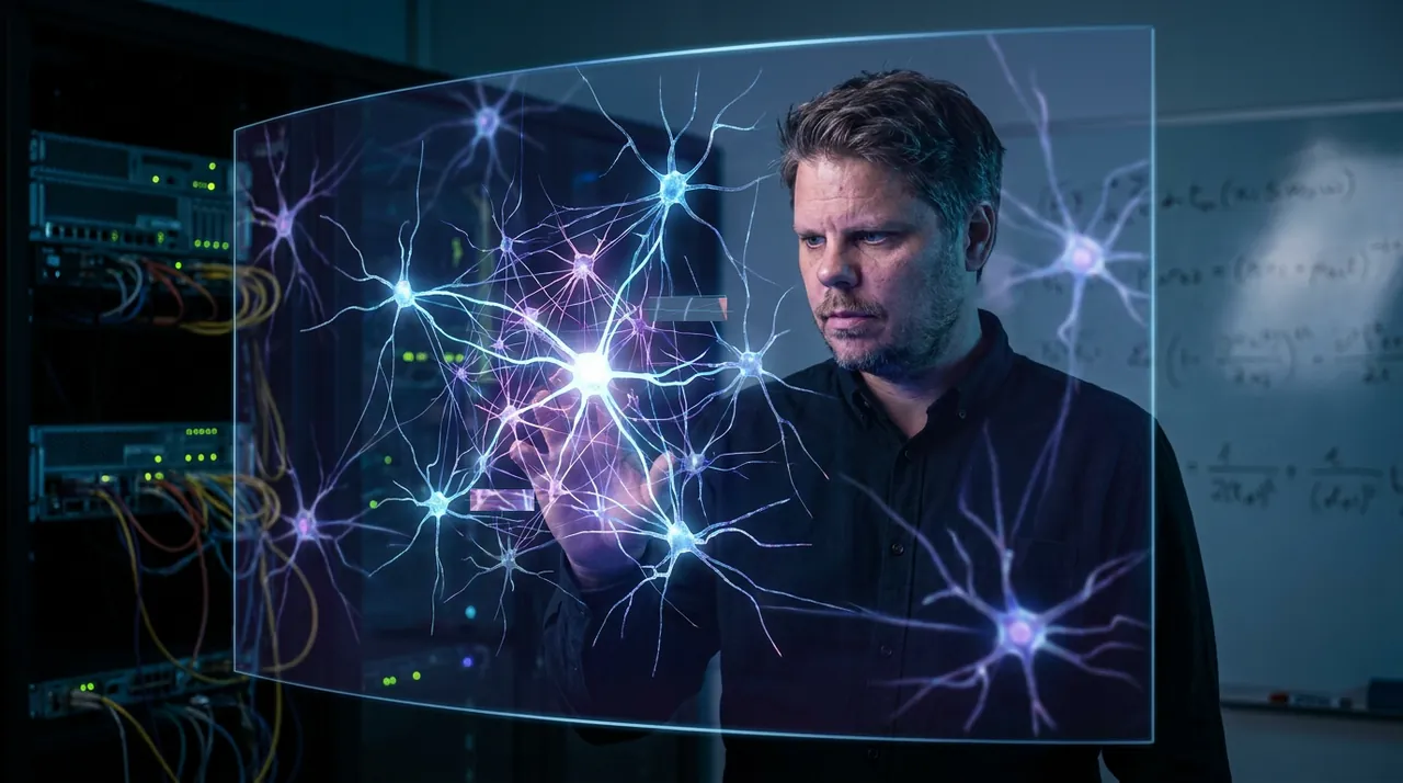 Jan Sverre undersøker J-space i Claude gjennom et lysende nevralt arbeidsrom