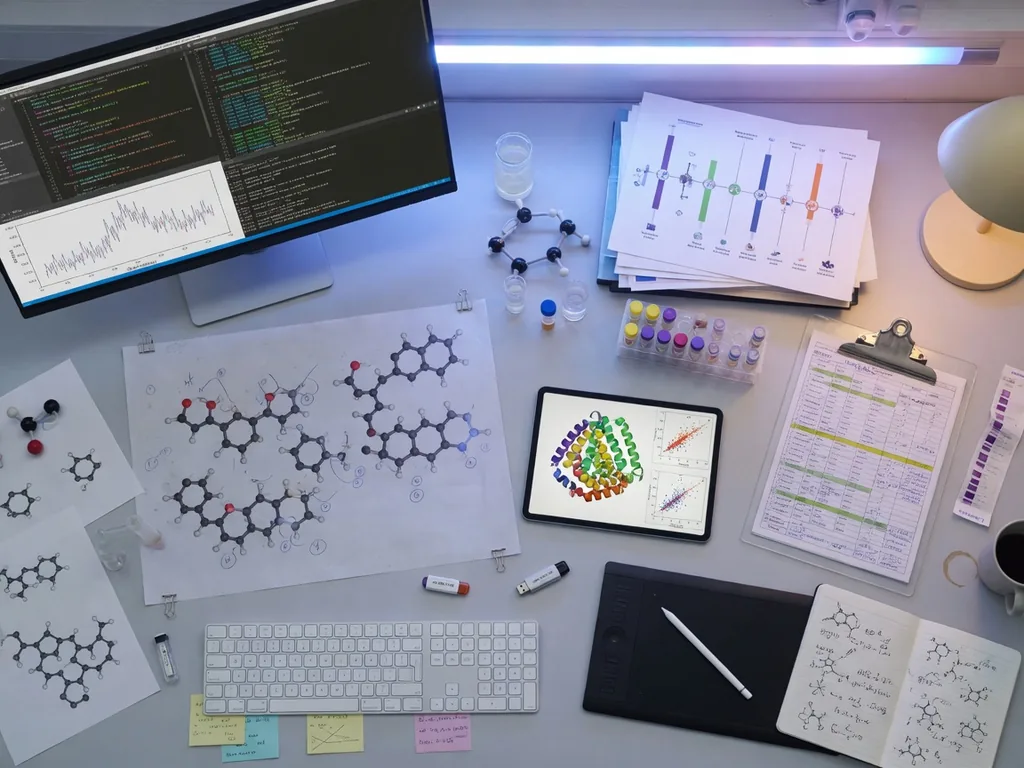 Claude Science arbeidsmiljø med kode, molekyler og forskningsdata