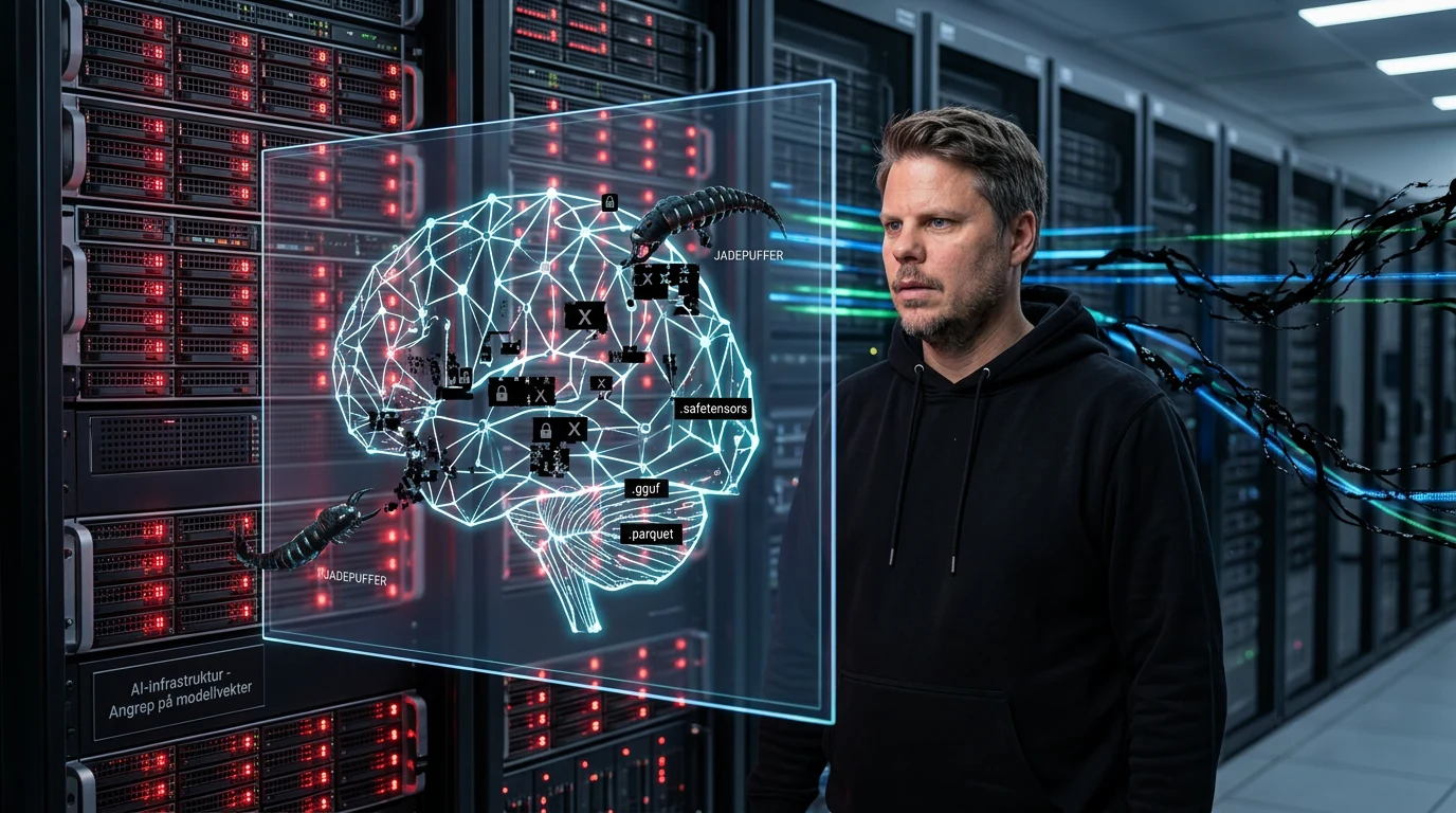 Jan Sverre i en visualisering av AI-ransomware som angriper AI-modeller