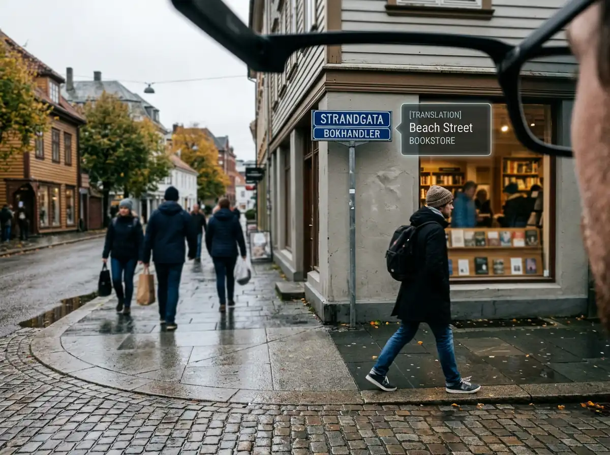 AI-briller oversetter skilt i sanntid på gaten, tilgjengelighetsteknologi