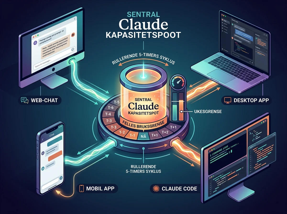 Claude-bruk deles mellom web, mobil, desktop og Claude Code på samme konto