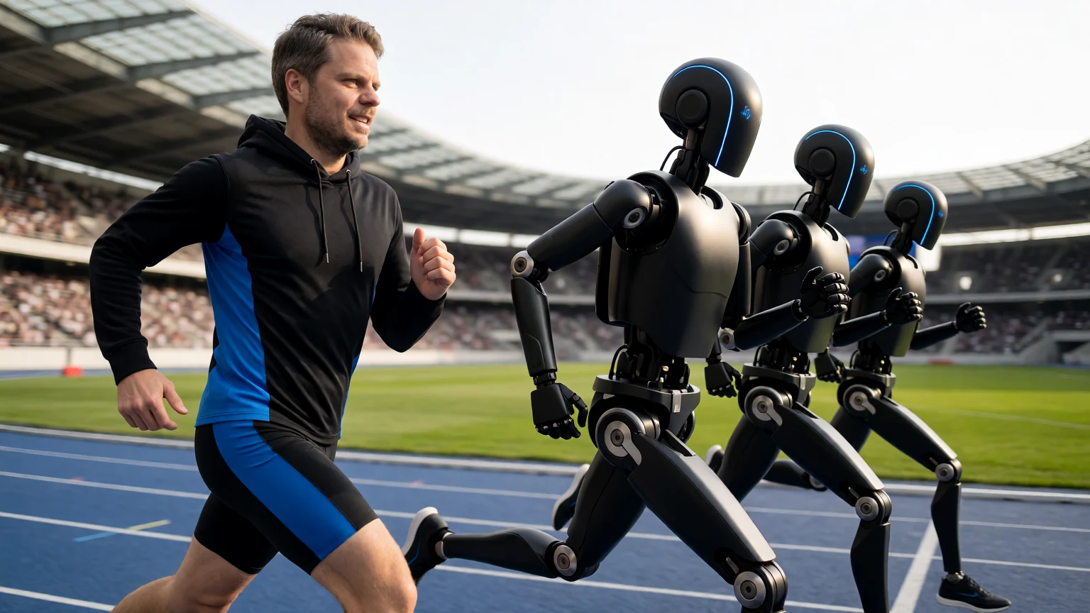 Jan Sverre taper robotkappløpet mens robotene krysser målstreken foran ham