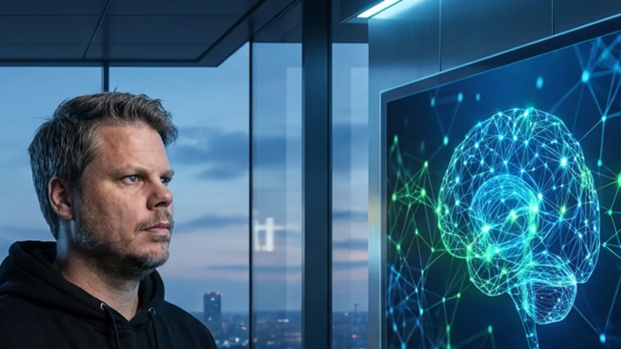 Jan Sverre foran AI-visualisering om Microsoft oppsigelser og endret arbeidsflyt