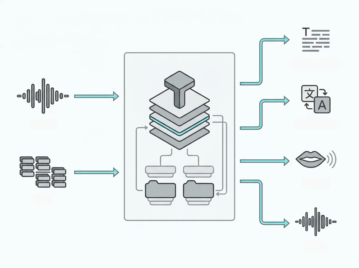 Diagram av NVIDIA Audex som kobler lydtokens og teksttokens i samme modell