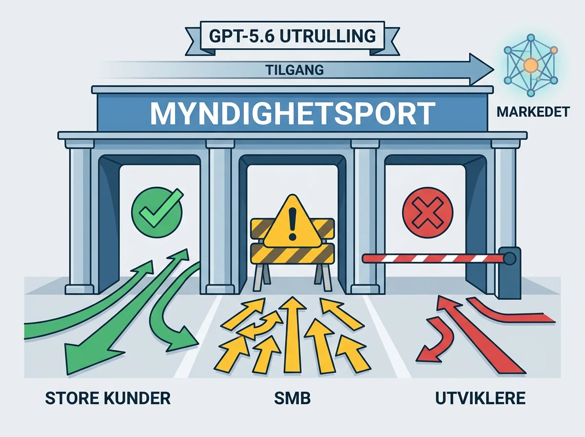Infografikk om myndighetsport for GPT-5.6 og små aktører