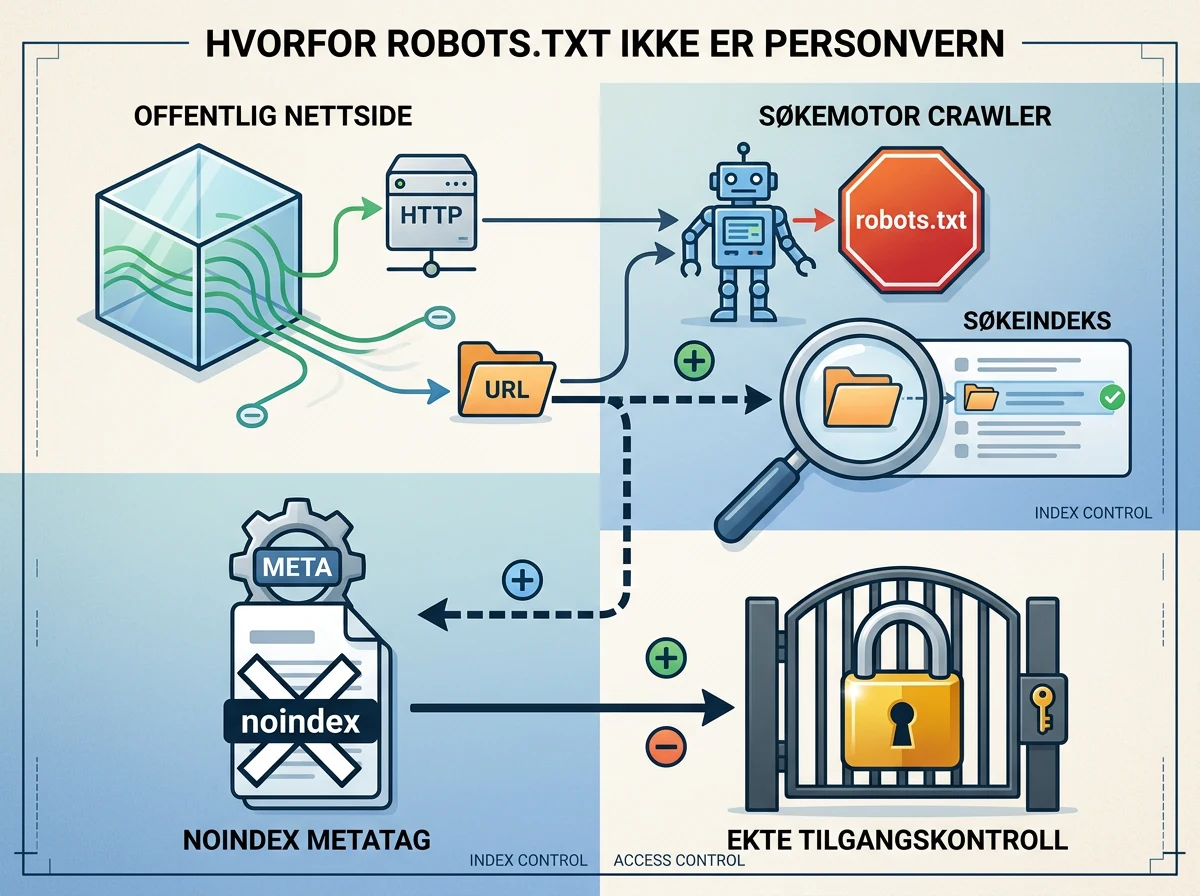 robots.txt stopper crawling mens noindex hindrer delte Claude-sider i søk