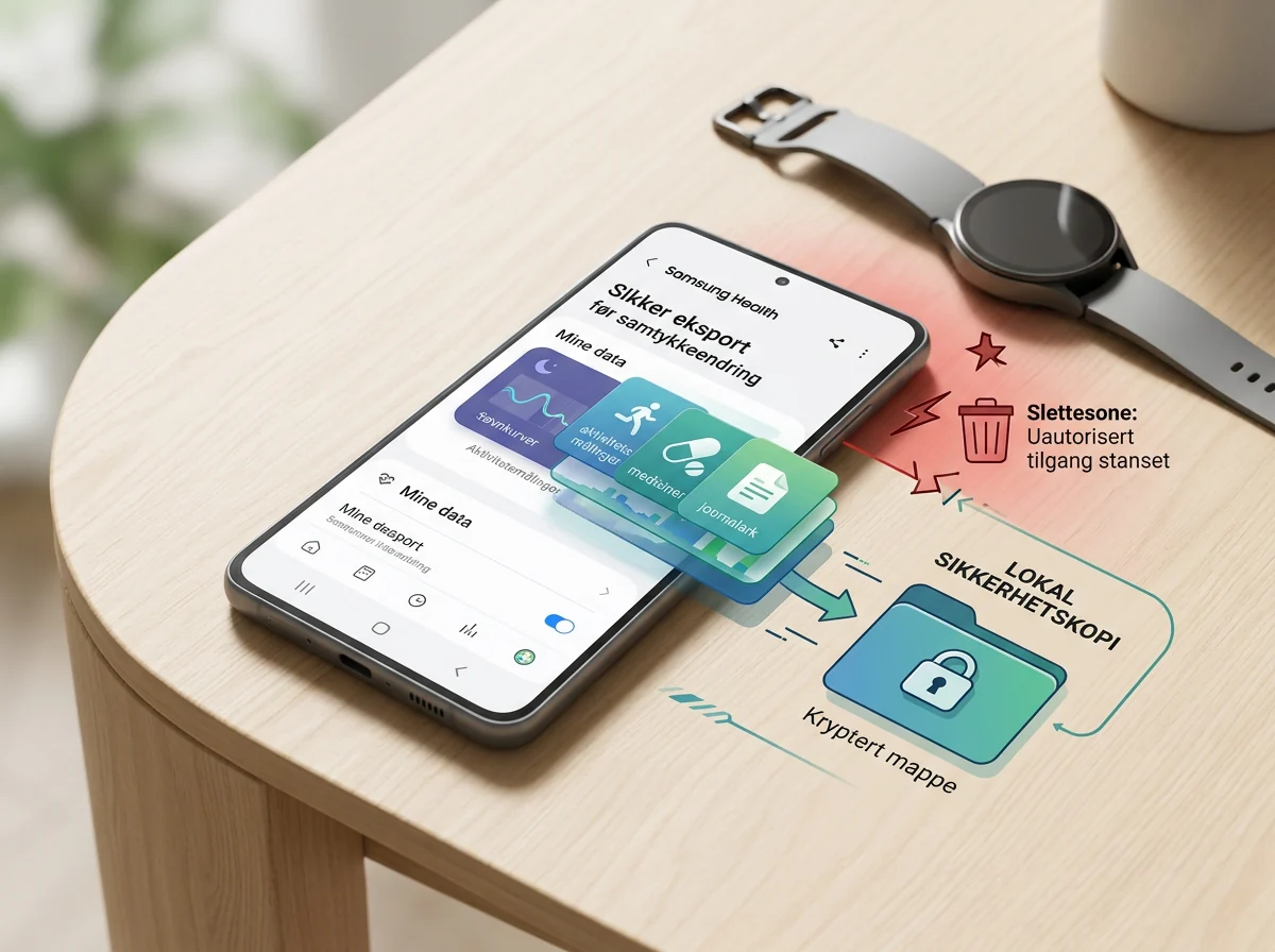 Samsung Health-data eksporteres sikkert på telefonen før samtykke til AI-trening endres