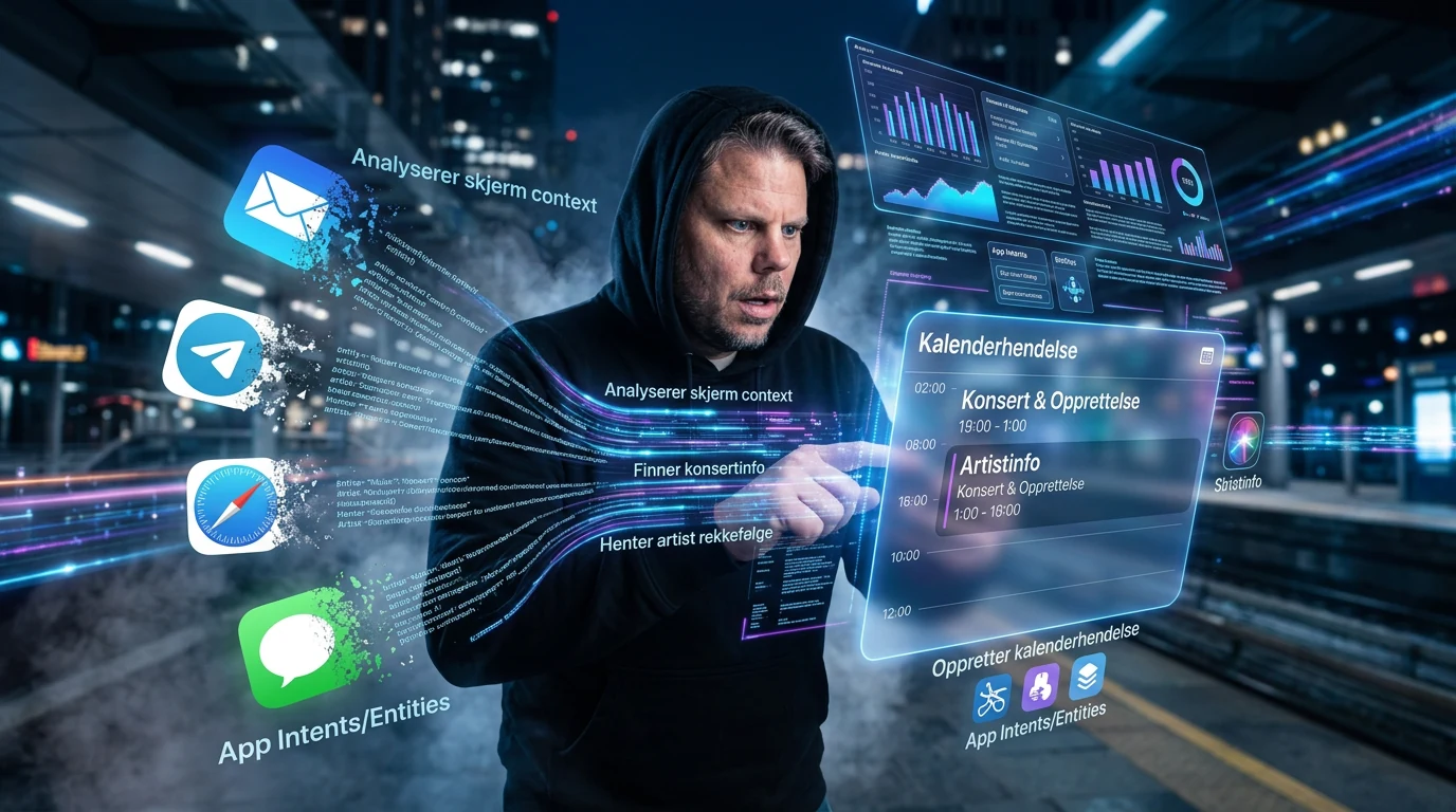 Jan Sverre midt i en filmatisk scene om Siri AI i iOS 27