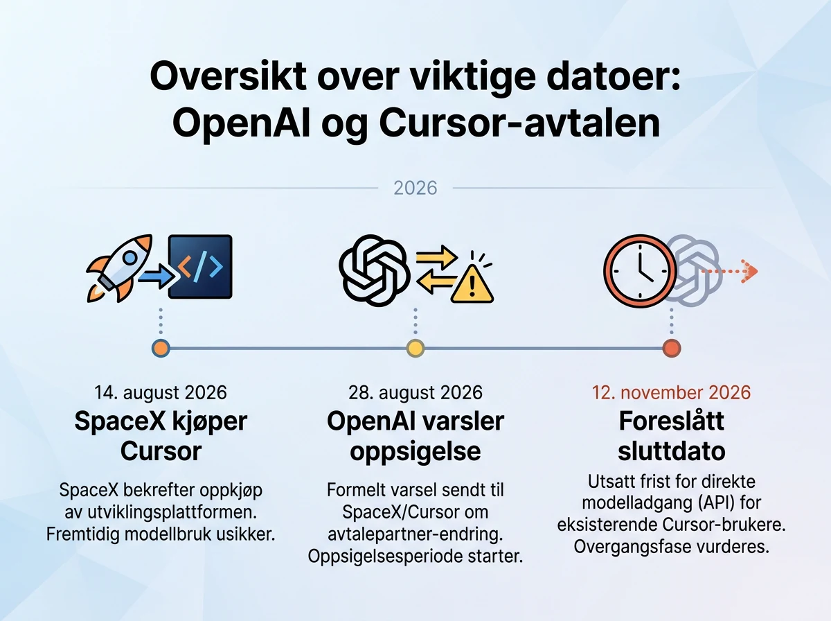 Tidslinje for SpaceX-oppkjøpet, OpenAIs oppsigelse og Cursors foreslåtte sluttdato for direkte modelltilgang