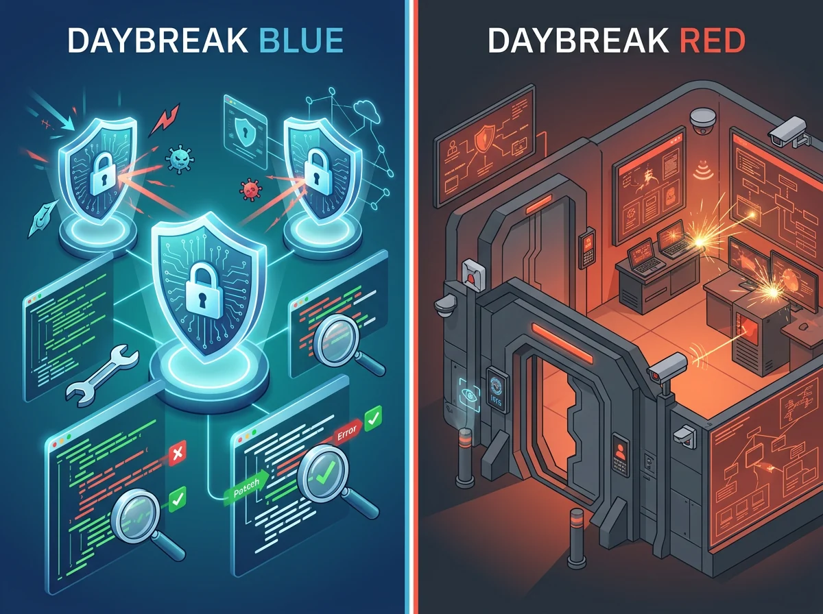 Daybreak Blue og Red sammenlignet for defensivt og offensivt sikkerhetsarbeid