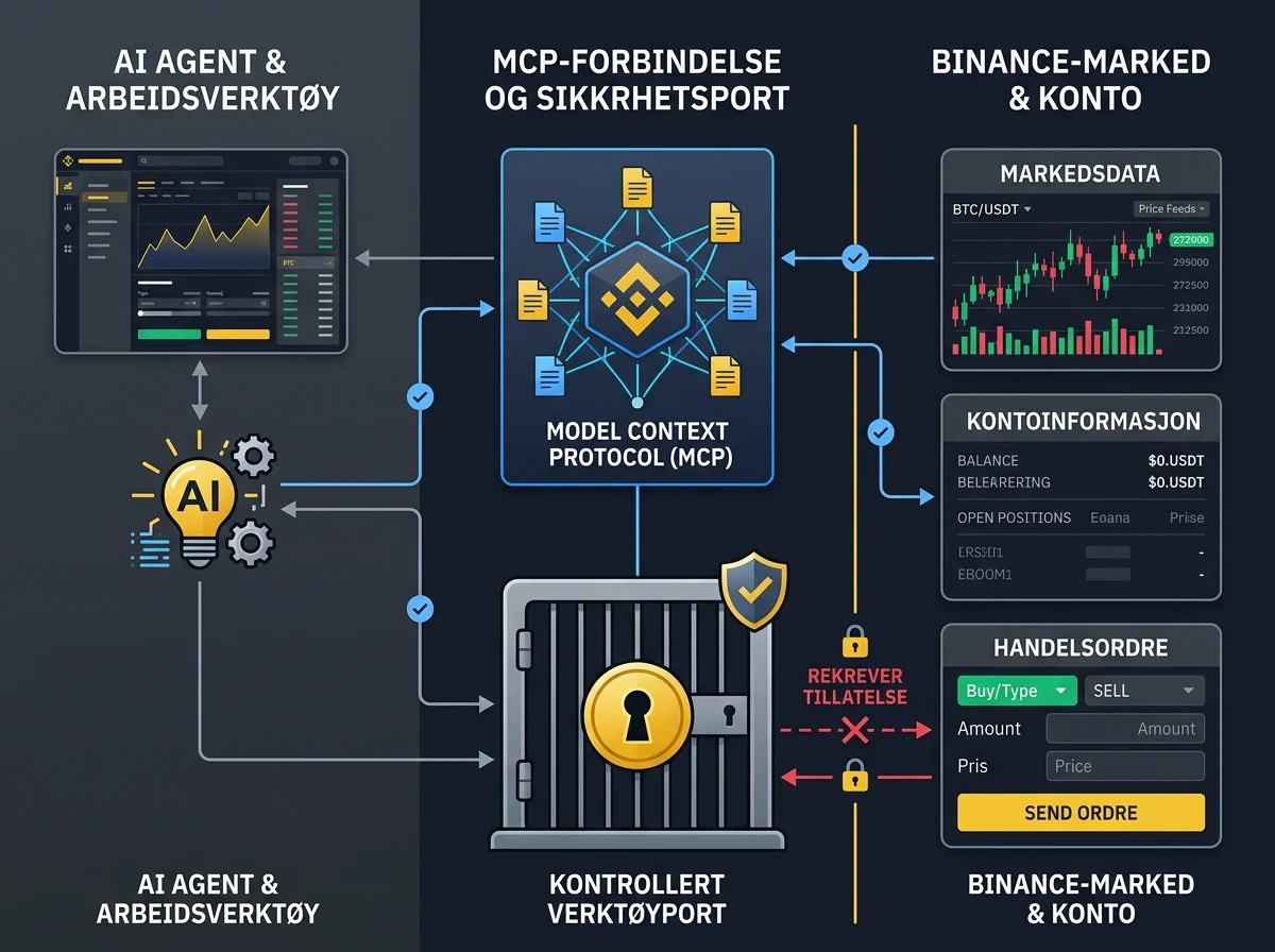 MCP kobler AI-agenten til Binance-data og kontrollerte handelsordrer gjennom en verktøyport