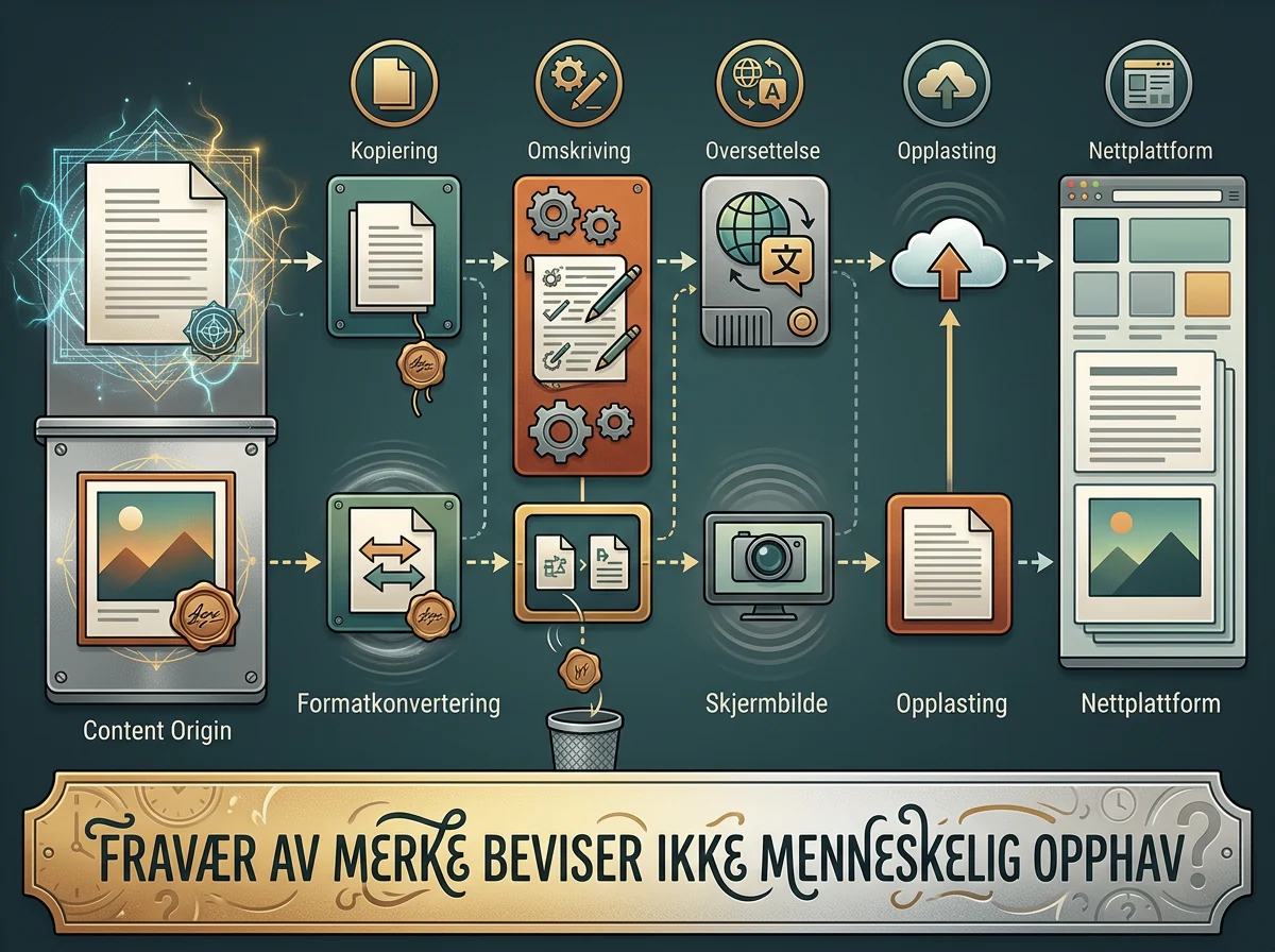 Illustrasjon av hvordan Claude-vannmerker svekkes ved redigering og filkonvertering på nettet