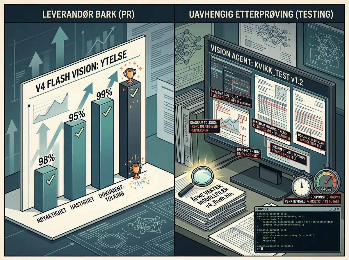 Uavhengig testing av DeepSeek V4 Flash Vision mot leverandørens egne benchmarktall