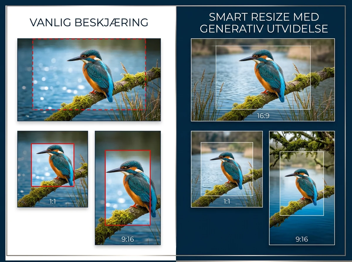 Samme motiv tilpasset bredt, kvadratisk og vertikalt format med smart resize