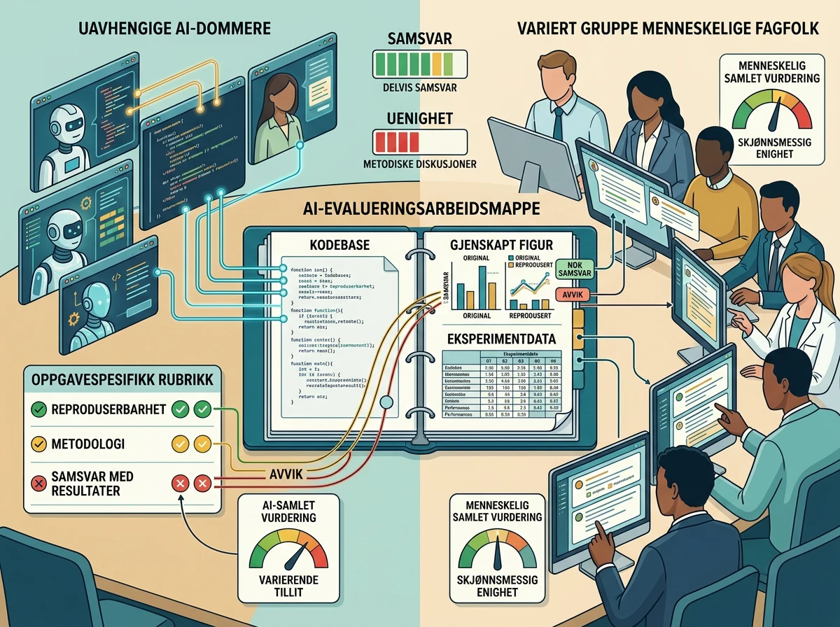 AI-dommere og menneskelige fagfolk vurderer kode, eksperimentdata og en gjenskapt forskningsfigur