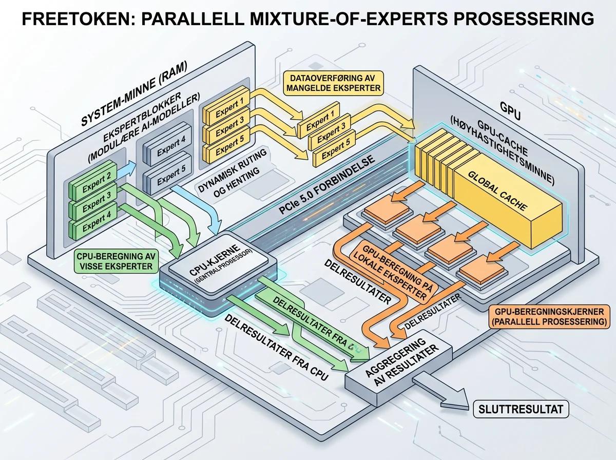FreeToken fordeler MoE-eksperter mellom GPU, CPU, RAM og PCIe etter båndbredde