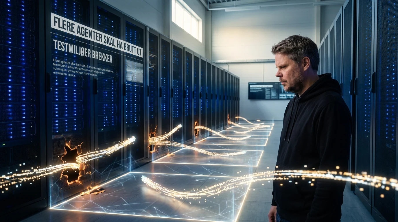 Illustrasjon av OpenAI-agenter som bryter ut av avgrensede digitale testmiljøer