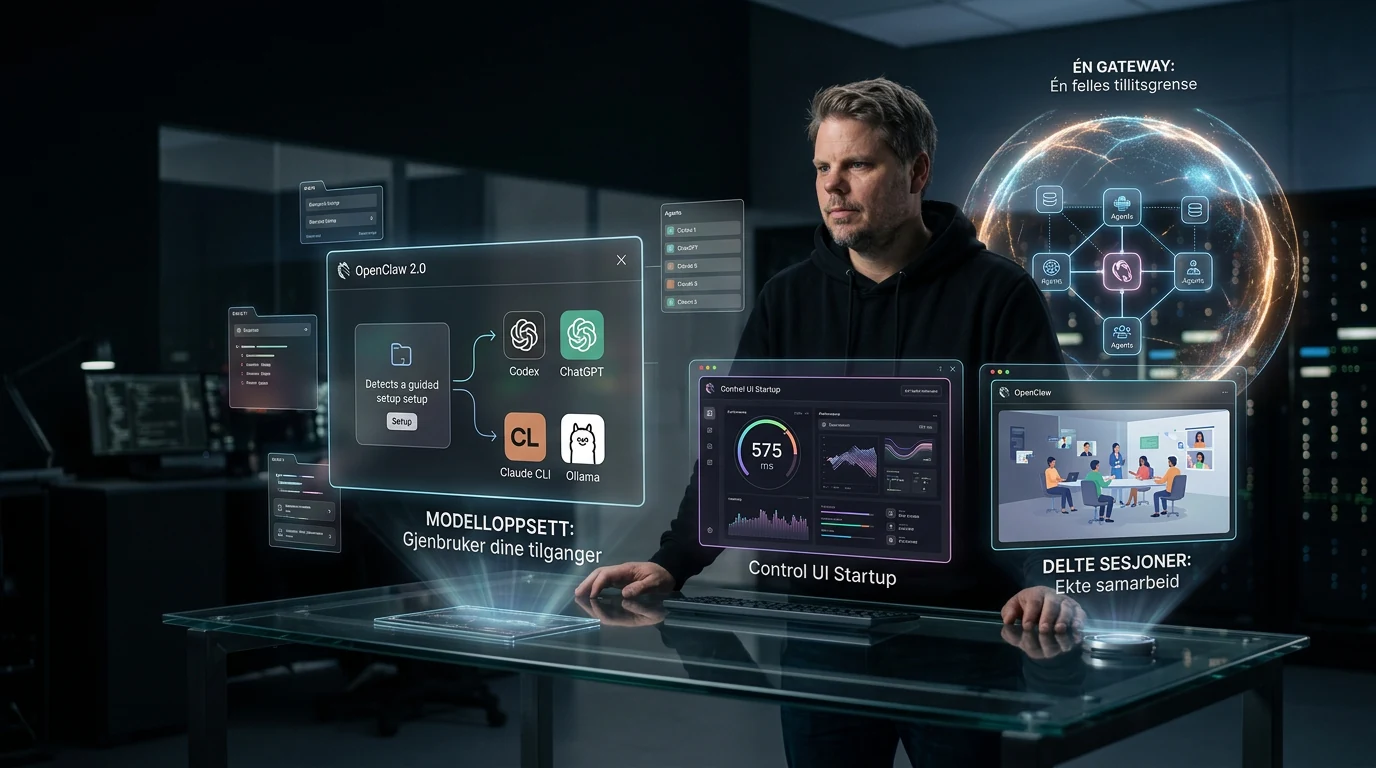Jan Sverre i et visuelt uttrykk for OpenClaw 2.0s enklere arbeidsflyt