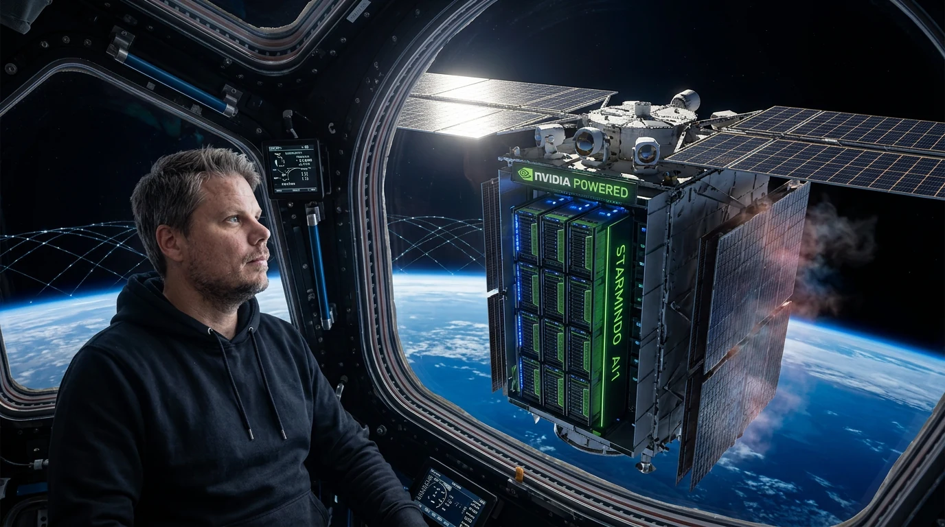 Jan Sverre foran SpaceX AI-satellitt med Nvidia-datasenter i bane over jorden