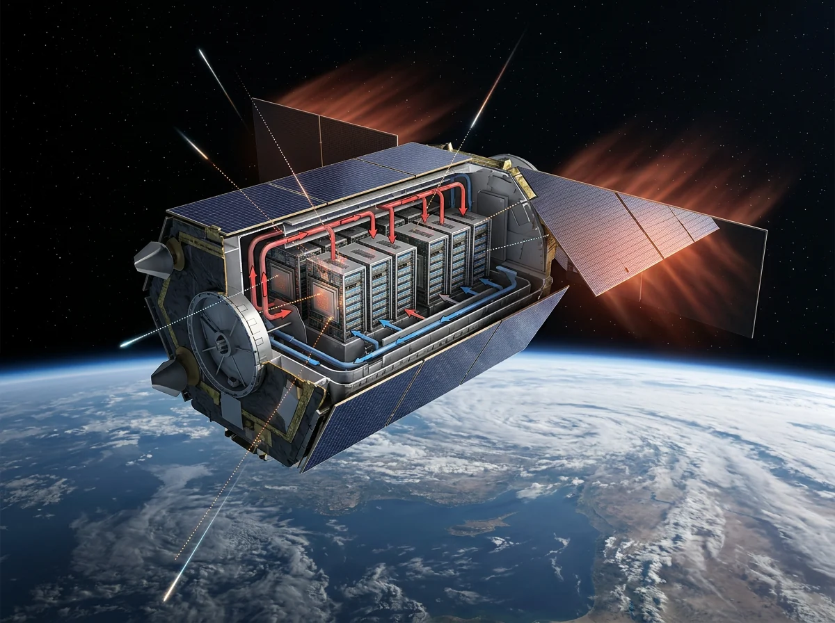SpaceX AI-satellitt stråler prosessorvarme fra store radiatorer ut i vakuum
