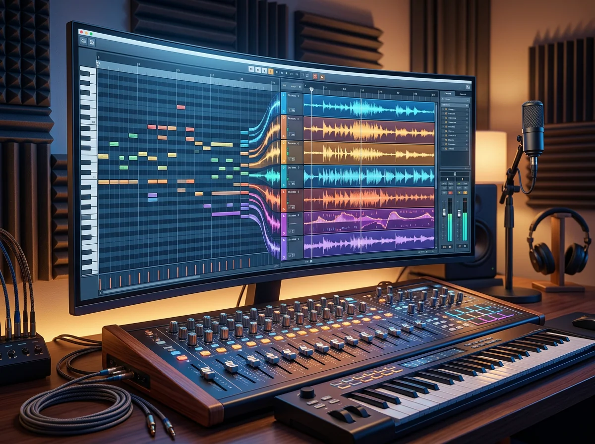 MIDI-noter blir til separate lydspor i en moderne arbeidsflyt for AI-musikk