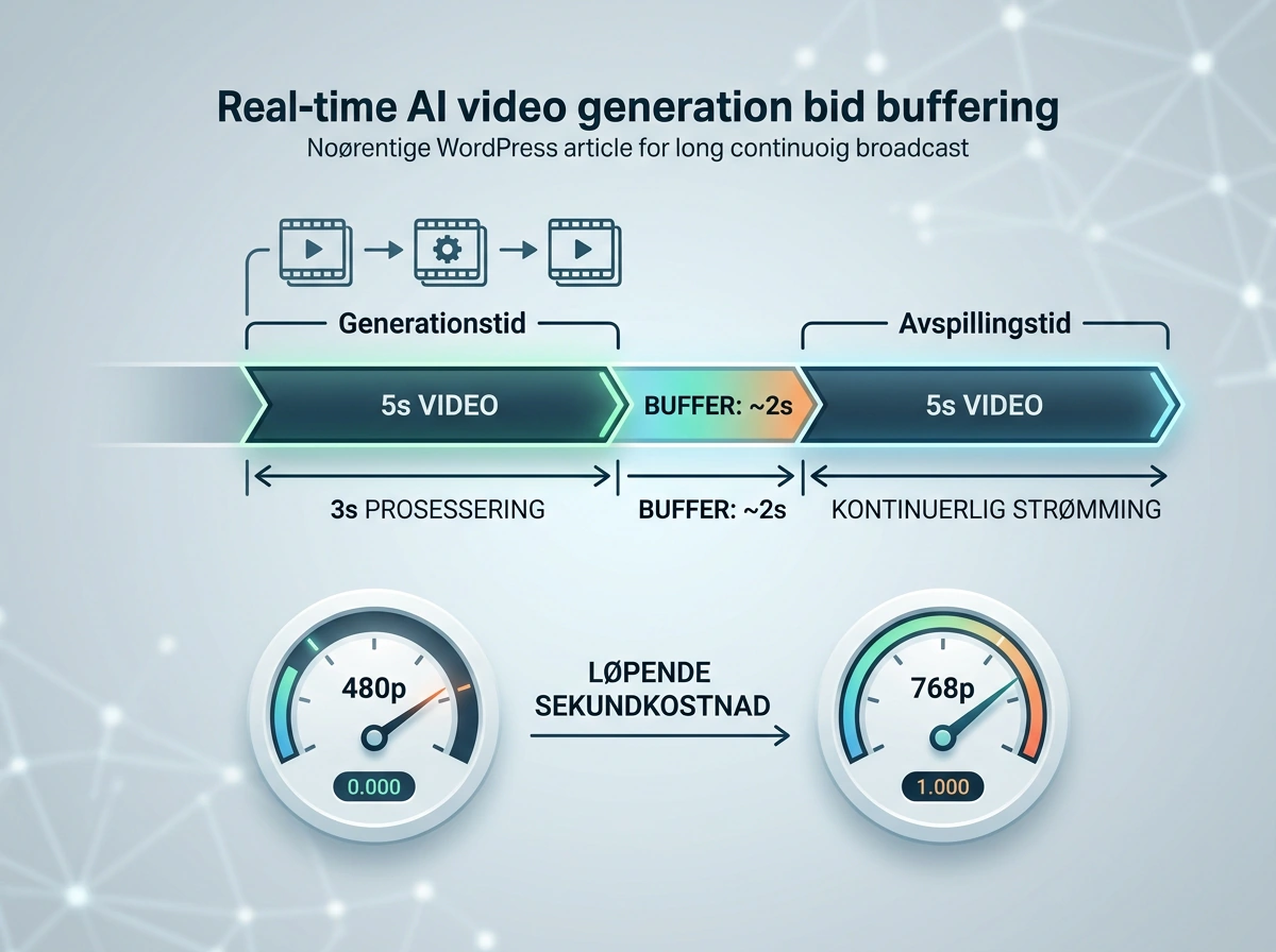 Tidslinje viser fem sekunder AI-video generert på omtrent tre sekunder