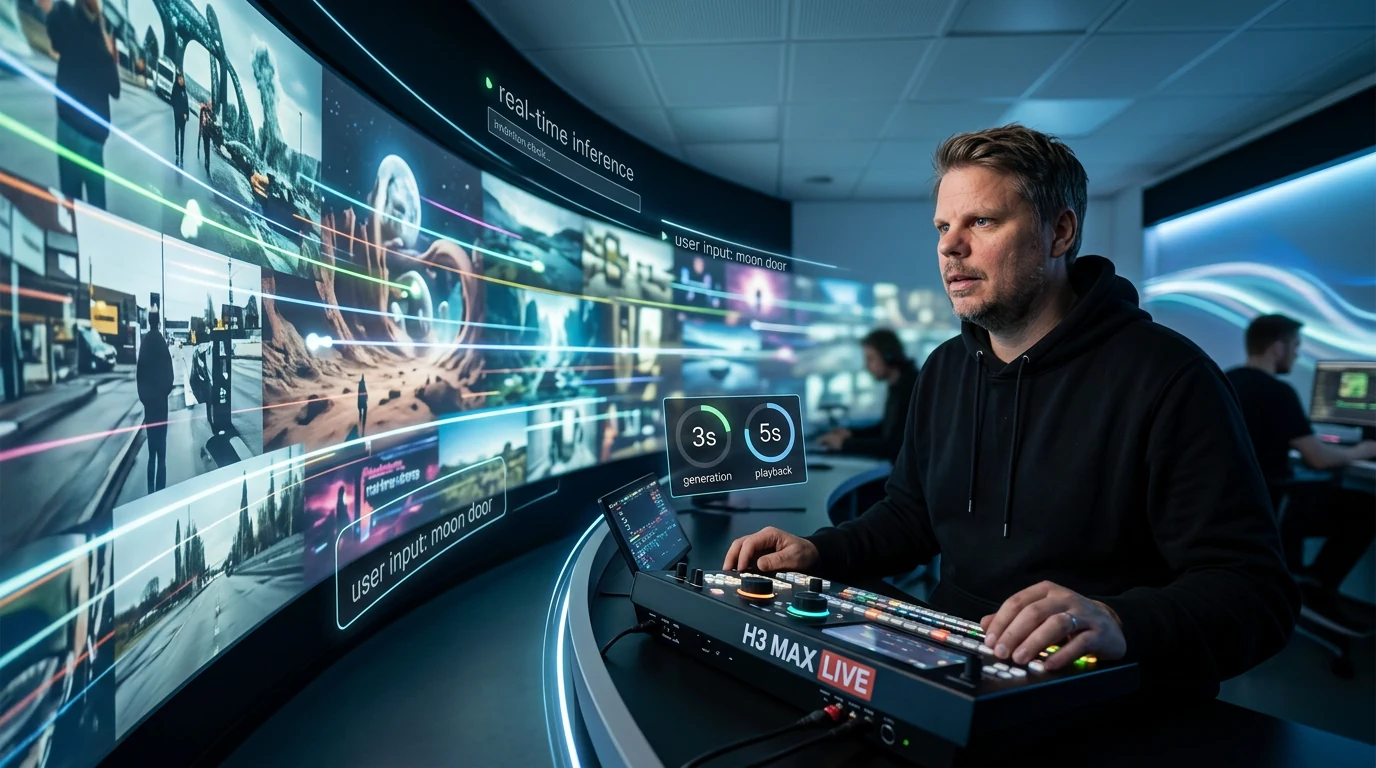 Jan Sverre i en kontinuerlig strøm av H3 Max Live-generert AI-video