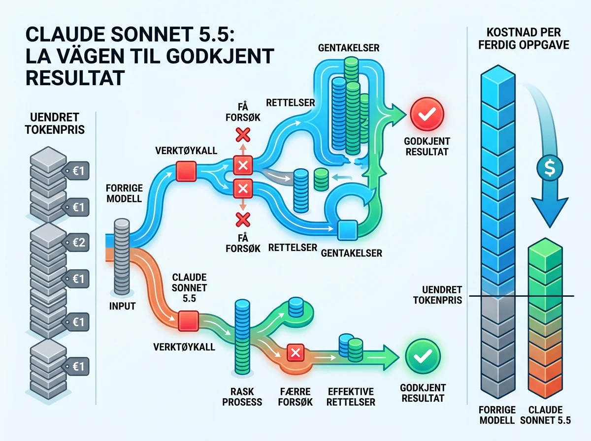 Infografikk viser uendret tokenpris og lavere kostnad per ferdig oppgave