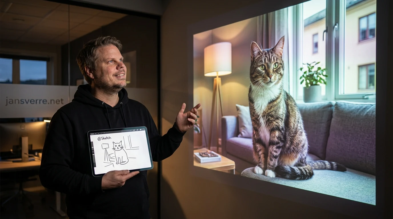 Jan Sverre viser hvordan ChatGPT Sketch gjør en enkel skisse til AI-bilde