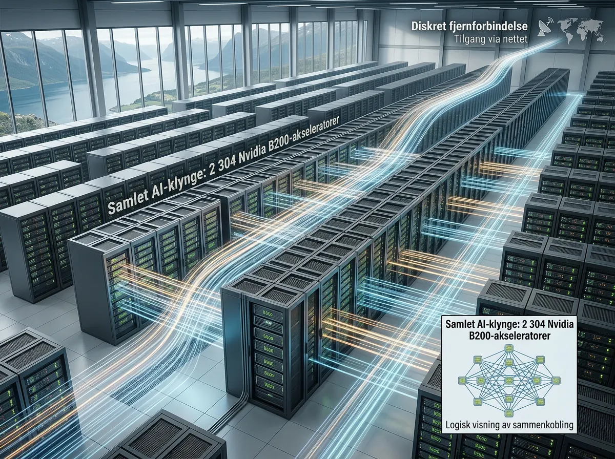 Stor AI-klynge med 2 304 Nvidia B200-brikker koblet sammen i norsk datasenter