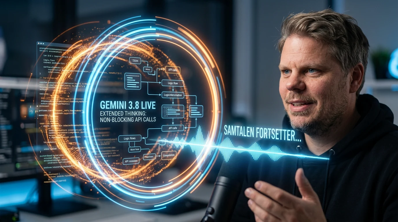 Jan Sverre med Gemini 3.8 Live som arbeider mens talesamtalen fortsetter