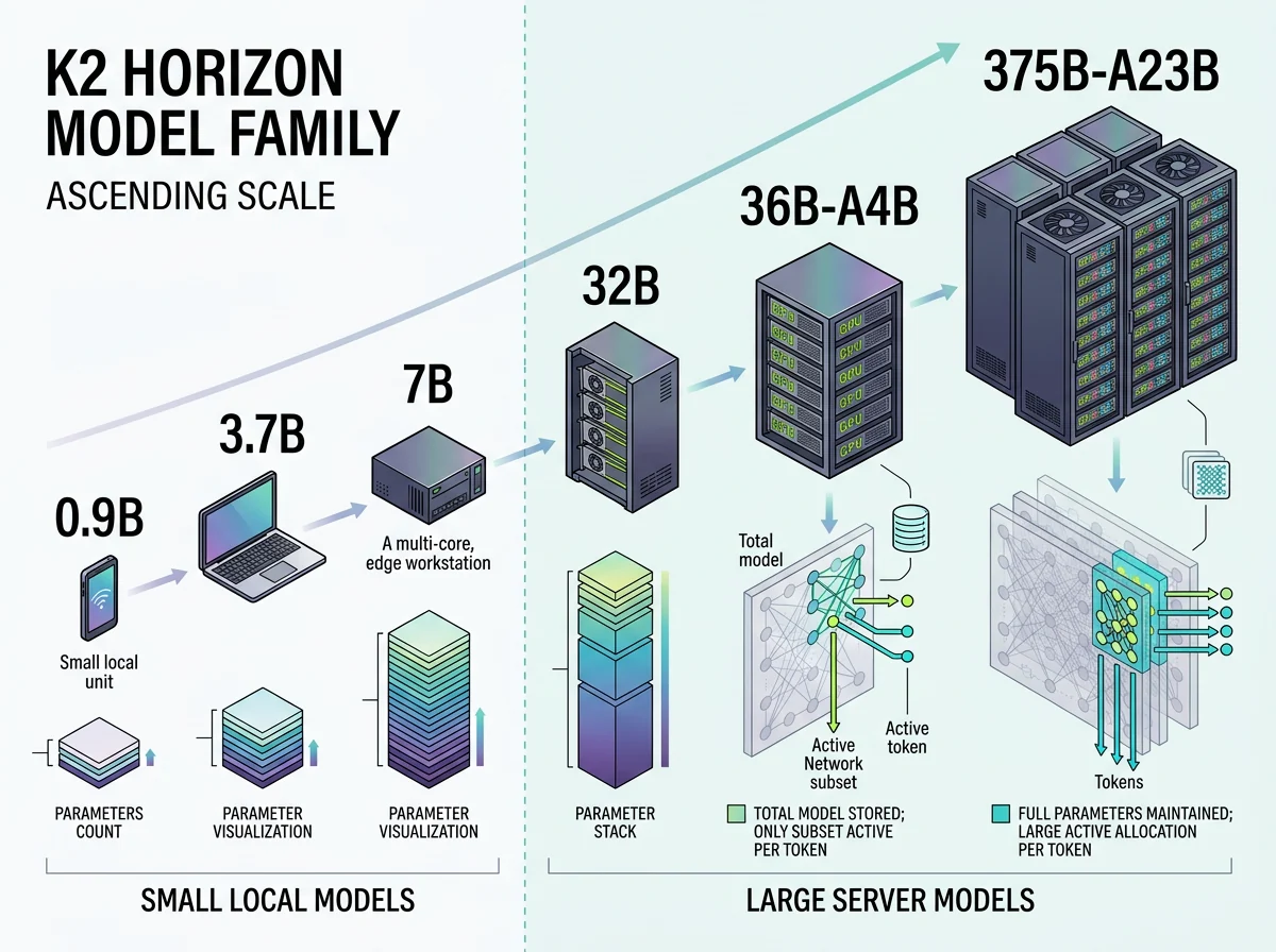K2 Horizon-modeller fra 0,9B for lokale enheter til 375B-servere