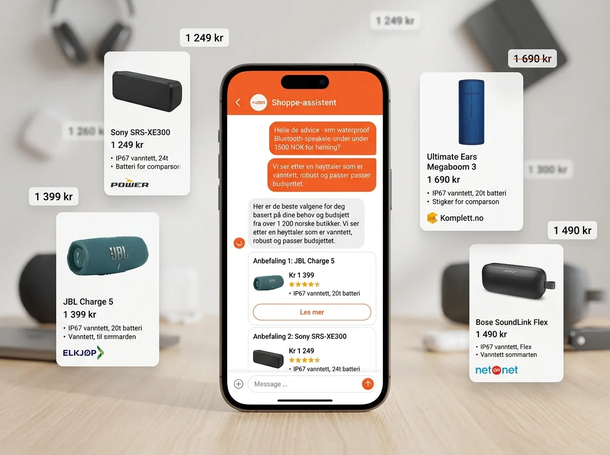 Vipps AI-assistent snevrer inn produkter etter behov, egenskaper og budsjett