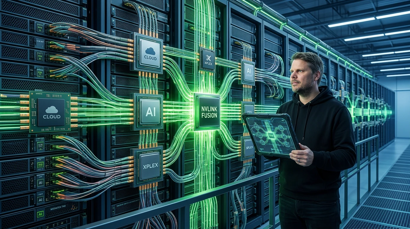 Jan Sverre i hettegenser med Nvidia, MediaTek og sammenkoblet AI-infrastruktur rundt seg
