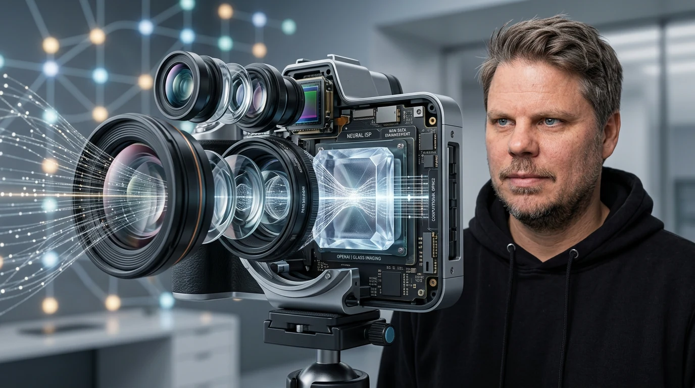 Jan Sverre foran et kameraøye som knytter OpenAI til Glass Imaging