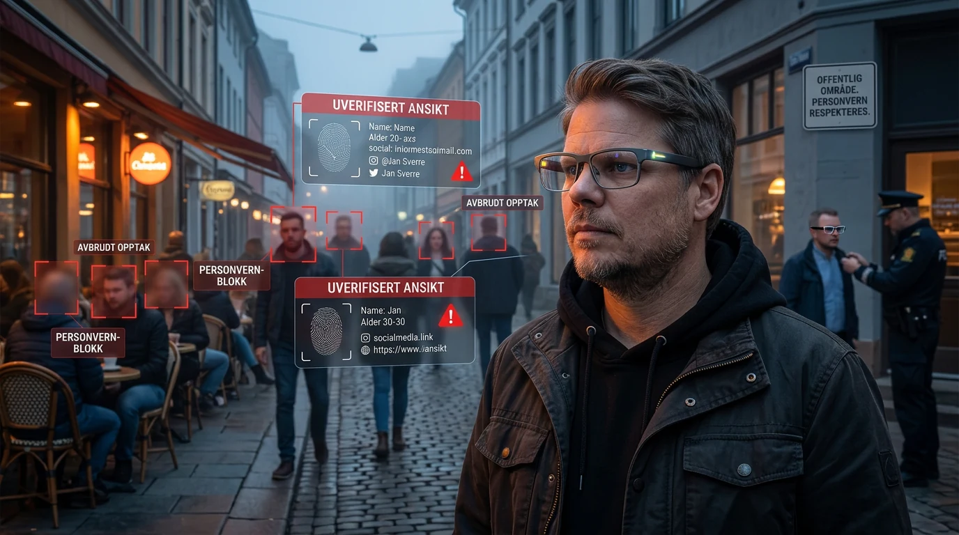 Jan Sverre illustrerer konflikten mellom AI-briller, personvern og et mulig norsk forbud