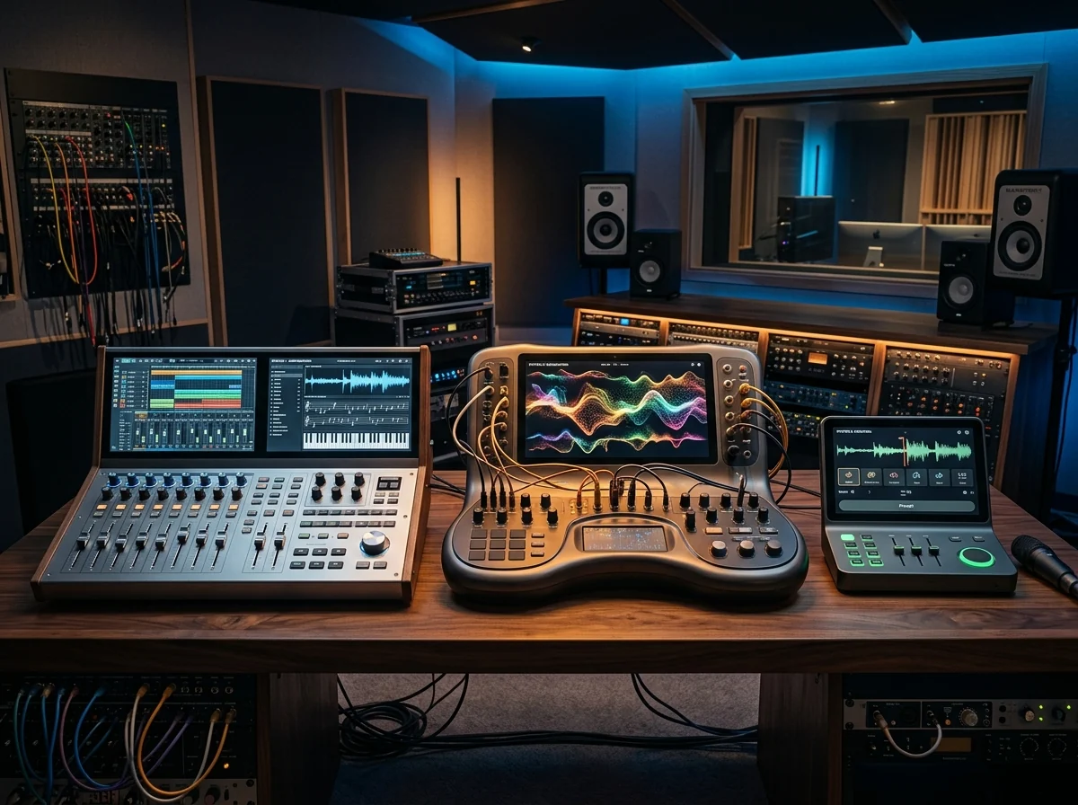 Tre Suno v6-modeller visualisert som ulike motorer i et musikkstudio