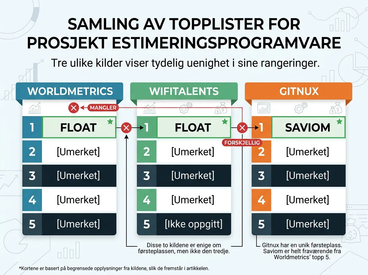 Tre maskinlagde topplister rangerer Float og Saviom ulikt som prosjektverktøy