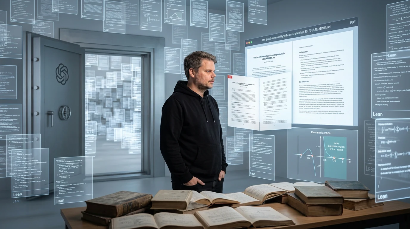 Jan Sverre foran et landskap av matematiske manuskripter og Riemann-funksjoner