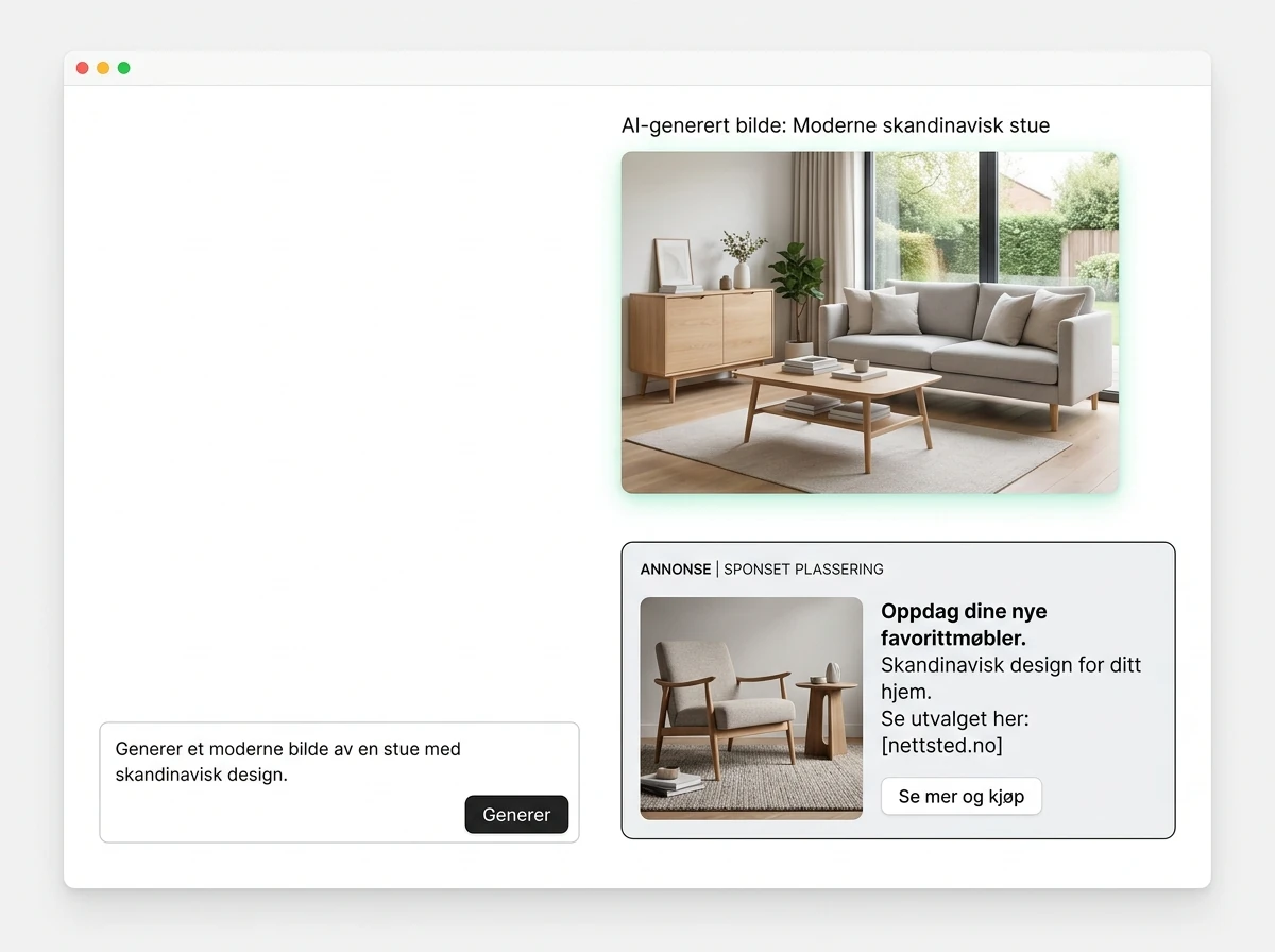Visuell ChatGPT-annonse tydelig adskilt fra et AI-generert bilde i samtalen