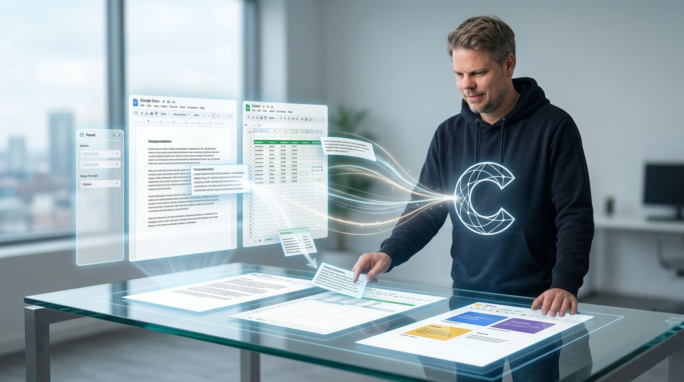 Jan Sverre arbeider med Claude direkte i Google Docs, Sheets og Slides