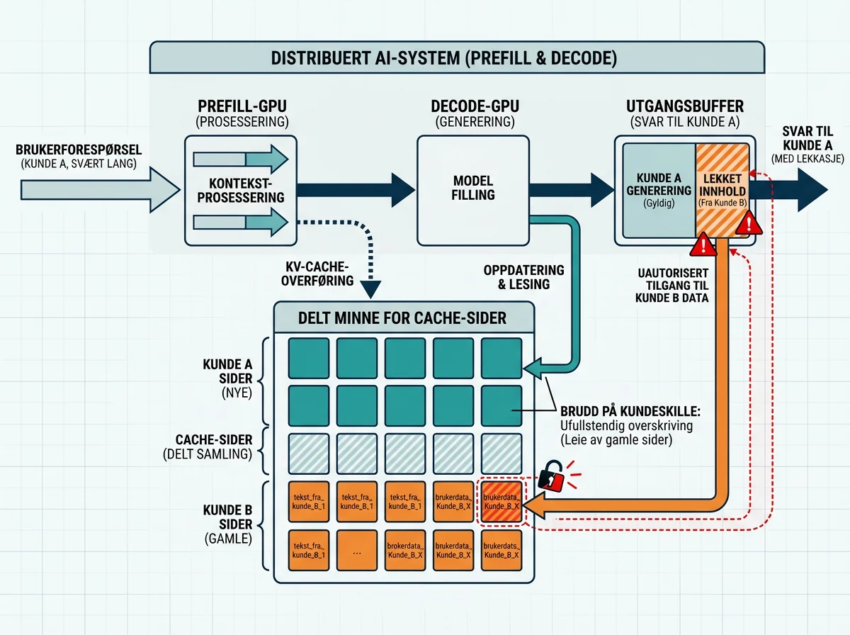 Diagram over gamle KV-cache-sider som lekket mellom kunder i Workers AI