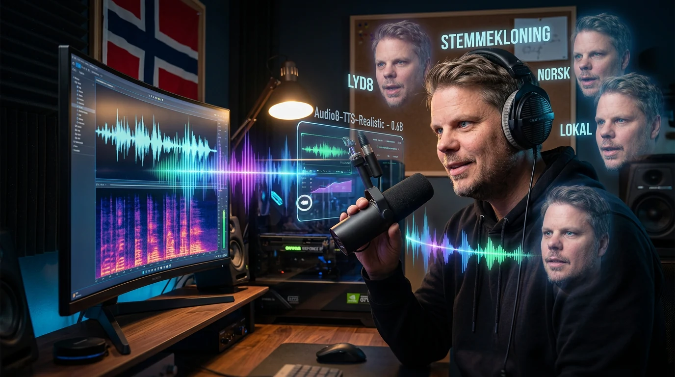 Jan Sverre med visuell fremstilling av lokal Audio8-TTS stemmekloning på norsk