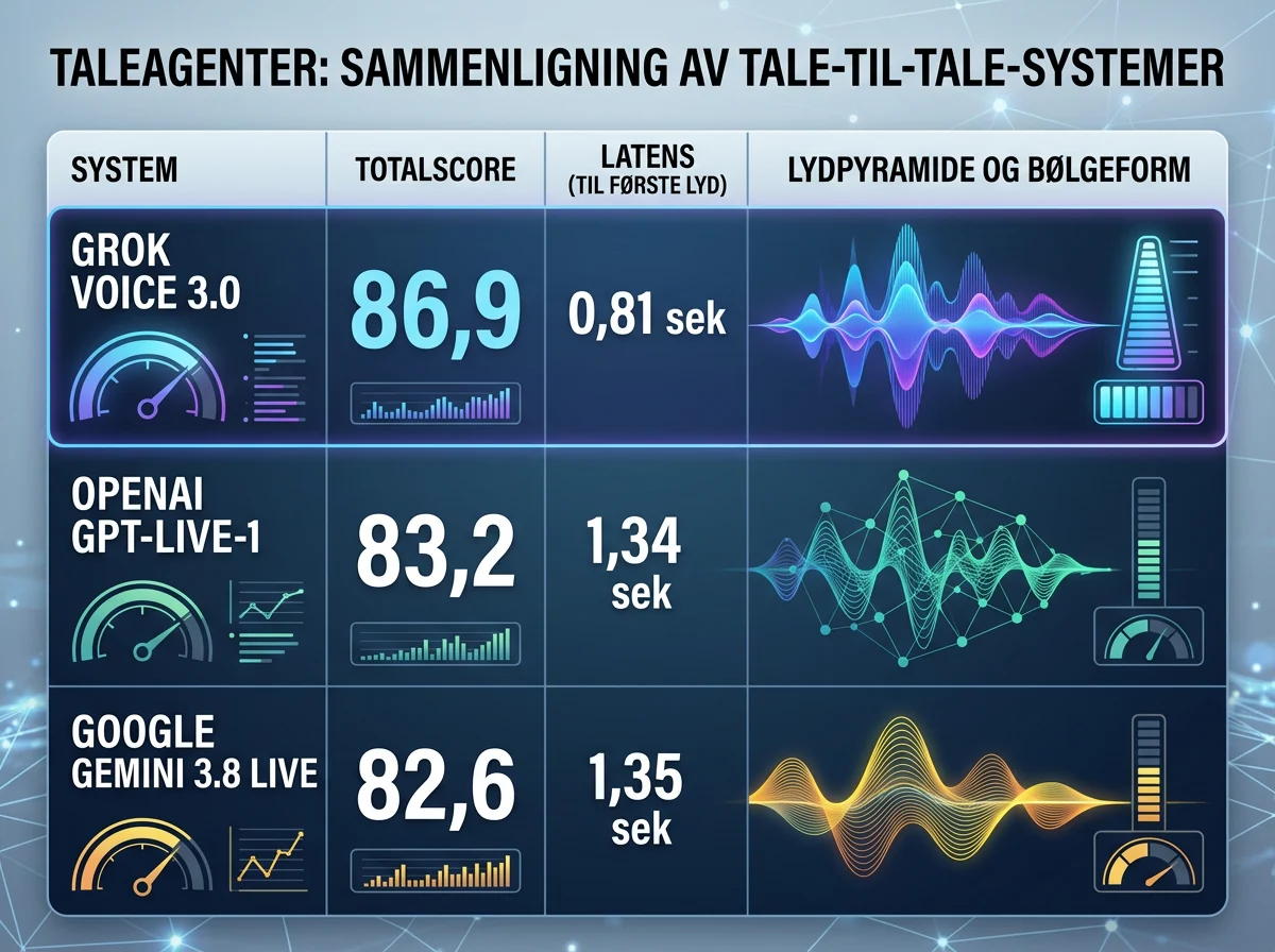 Benchmark sammenligner Grok Voice 3.0 med OpenAI og Google på taleagenter