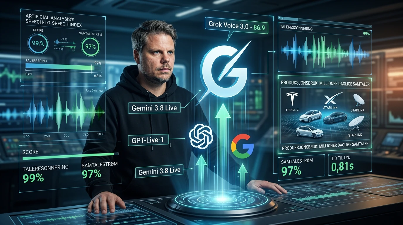 Jan Sverre illustrerer Grok Voice 3.0 som leder blant AI-taleagenter