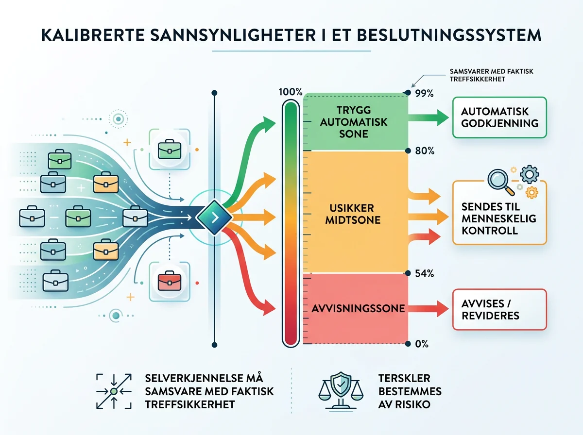 Kalibrerte sannsynligheter styrer automatisering, menneskelig kontroll og risikobaserte terskler i AI-agenter