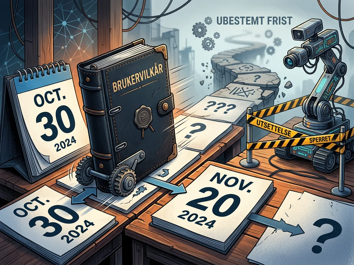 Kalender viser utsatte Meta-vilkår mens webcrawleren venter bak sperringen